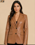 Women's Handmade Lambskin Leather Blazer – Oversized Luxury Style