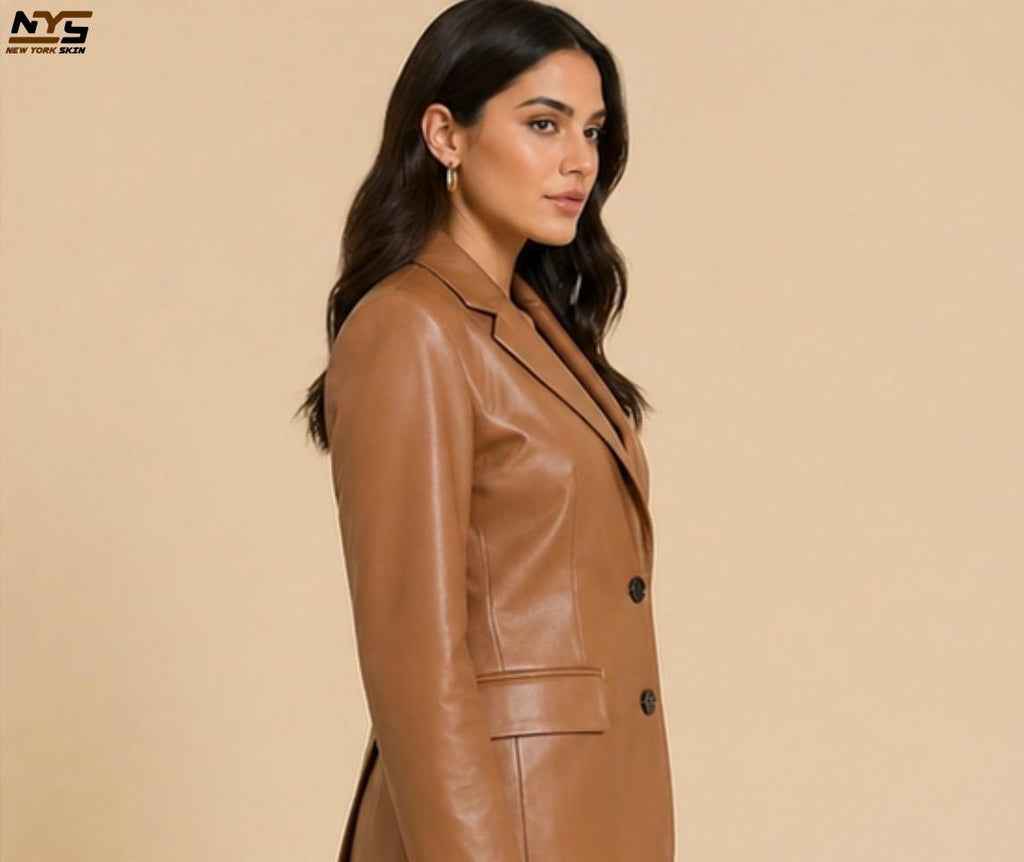 Women's Handmade Lambskin Leather Blazer – Oversized Luxury Style