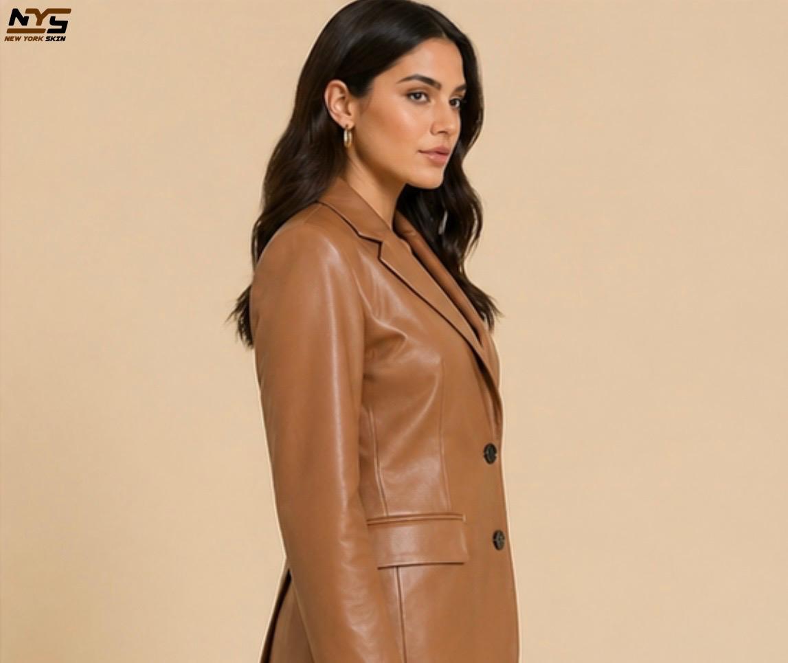 Women's Handmade Lambskin Leather Blazer – Oversized Luxury Style