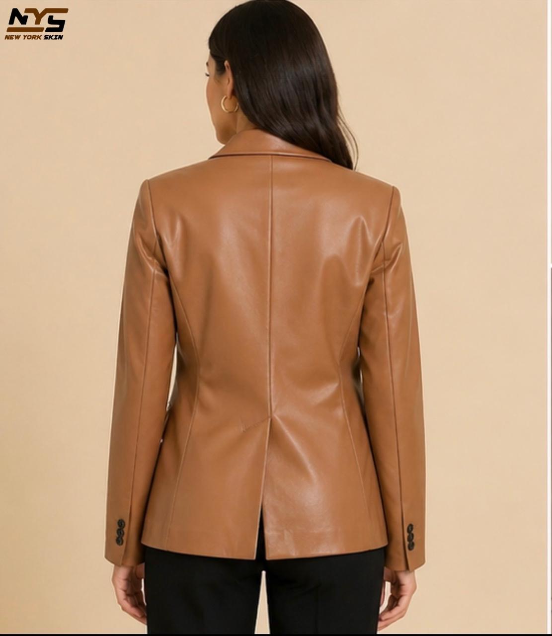 Women's Handmade Lambskin Leather Blazer – Oversized Luxury Style