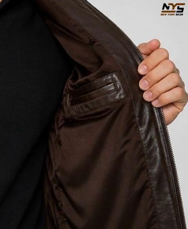 Brown Quilted Sheepskin Leather Vest: Men's Stand Collar Zip Front
