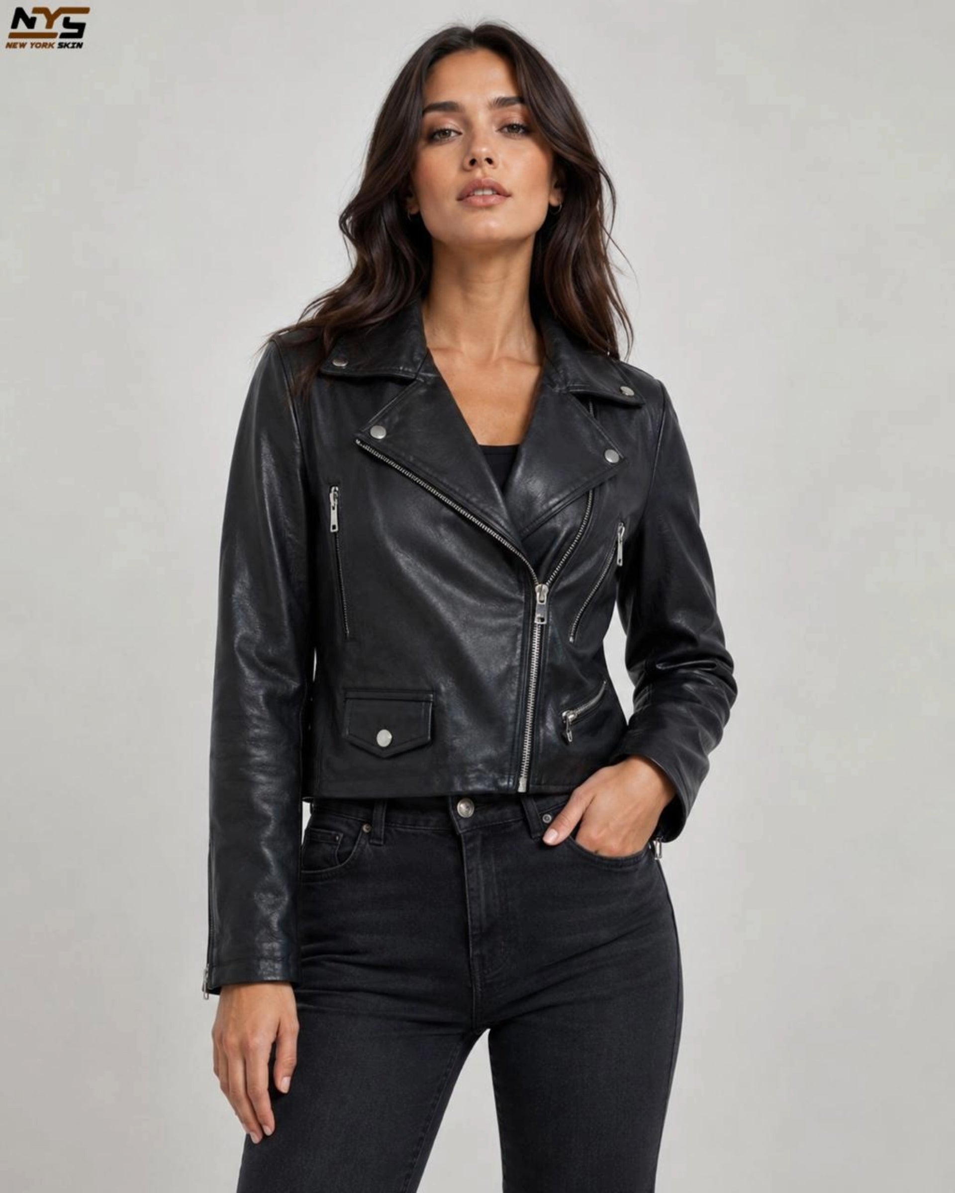 Black Sheepskin Leather Biker Jacket | Semi-Aniline Finish