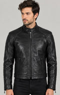 Men's Black Sheepskin Leather Moto Biker Jacket