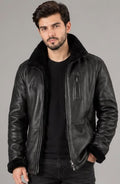 Handmade Black Shearling Leather Jacket: Genuine Sheepskin Bomber