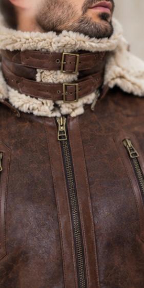 Shearling Sheepskin Leather Coat: Men's Brown Fur Lined Coat