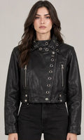 Women's Oversized Black Lambskin Leather Jacket