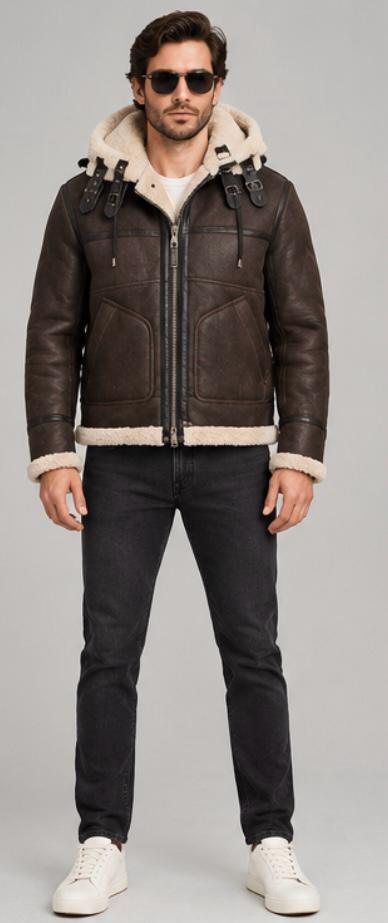 Men's Brown Shearling Sheepskin Leather Winter Jacket