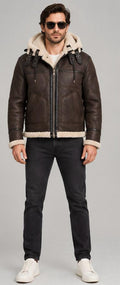 Men's Brown Shearling Sheepskin Leather Winter Jacket