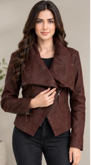 Women's Cognac Sheepskin Leather Jacket | New York Skin