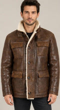 Men’s Brown Leather Coat with Fur Collar | New York Skin