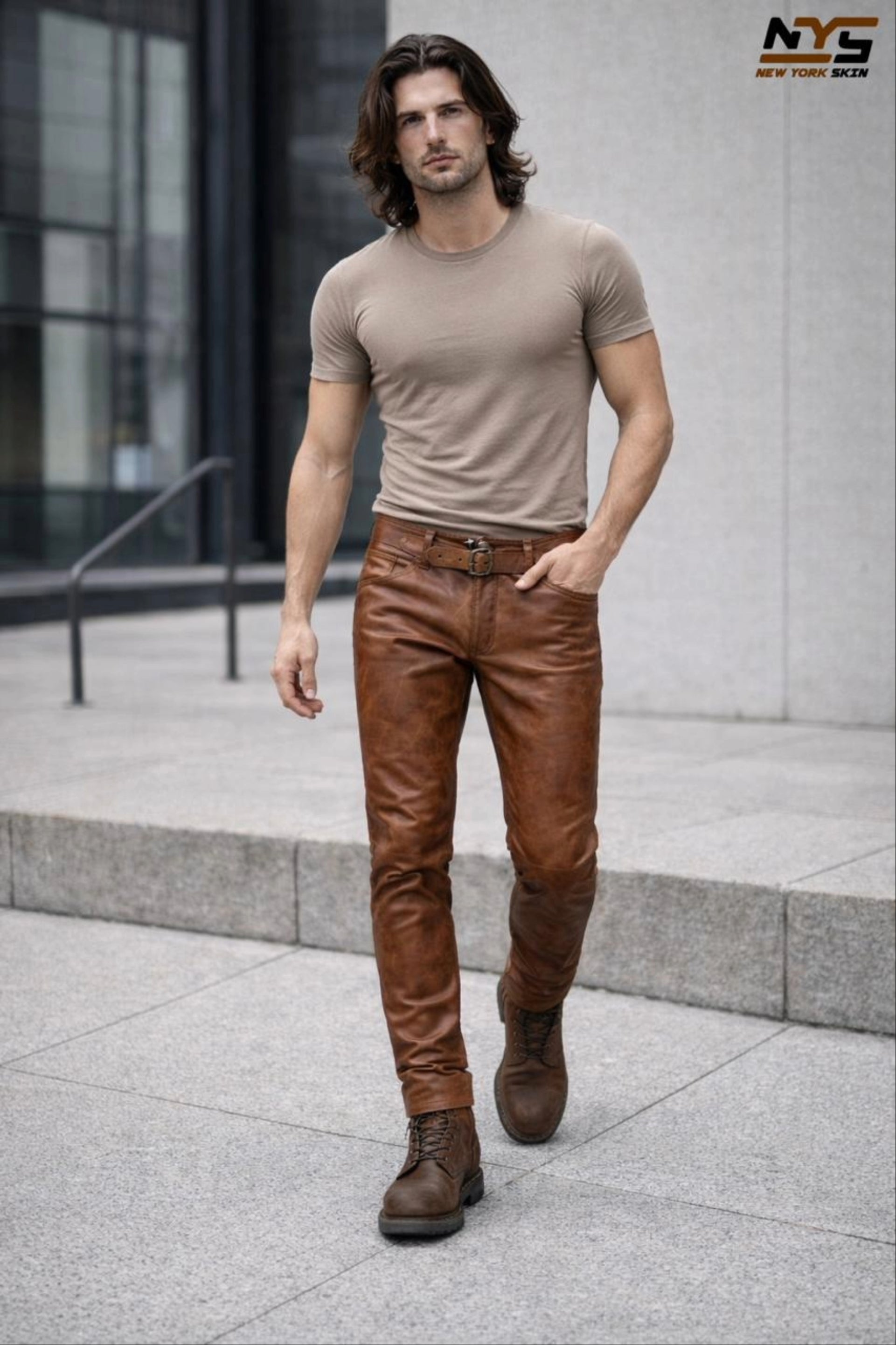 Handmade Brown Lambskin Leather Pants: Slim Fit Motorcycle Trousers