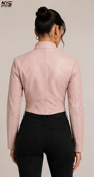 Handmade Lambskin Leather Motorcycle Jacket - Women's Pink Moto Jacket