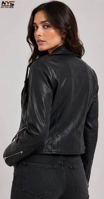 Black Sheepskin Leather Biker Jacket | Semi-Aniline Finish
