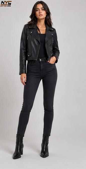 Black Sheepskin Leather Biker Jacket | Semi-Aniline Finish