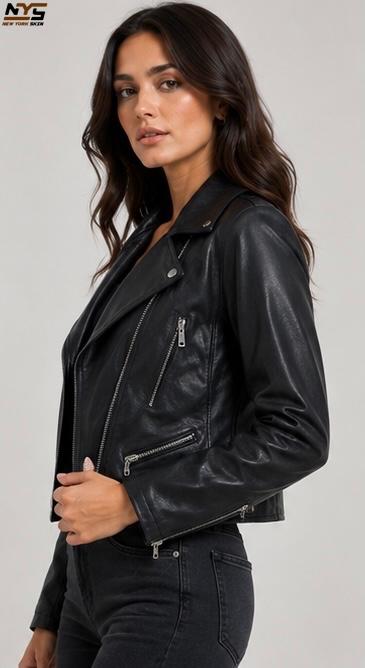 Black Sheepskin Leather Biker Jacket | Semi-Aniline Finish