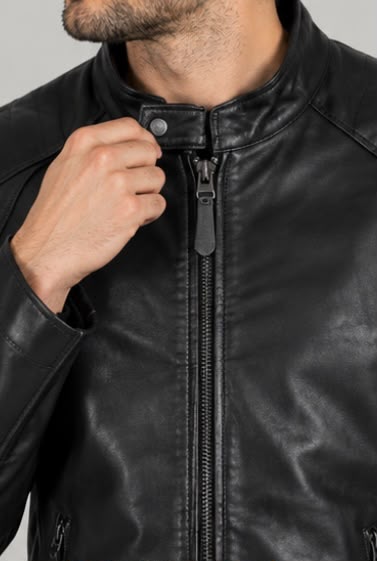 Men's Black Sheepskin Leather Moto Biker Jacket