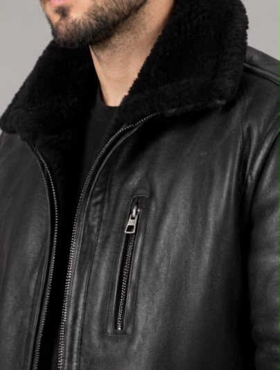 Handmade Black Shearling Leather Jacket: Genuine Sheepskin Bomber