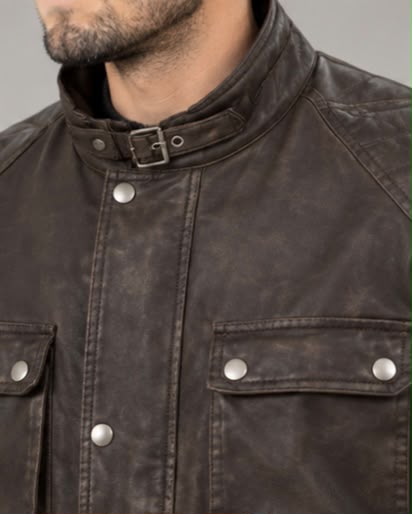 Men's Brown Sheepskin Leather Coat with Buckle Collar