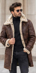 Shearling Sheepskin Leather Coat: Men's Brown Fur Lined Coat