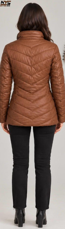 Women’s Cognac Sheepskin Leather Padded Coat | New York Skin