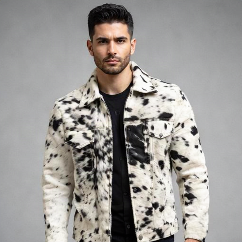 Vintage Cowhide Hair-On Leather Jacket – Black & White Statement Piece