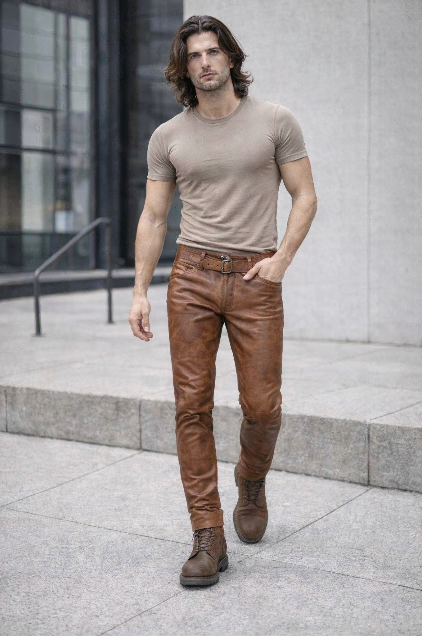 Handmade Brown Lambskin Leather Pants: Slim Fit Motorcycle Trousers