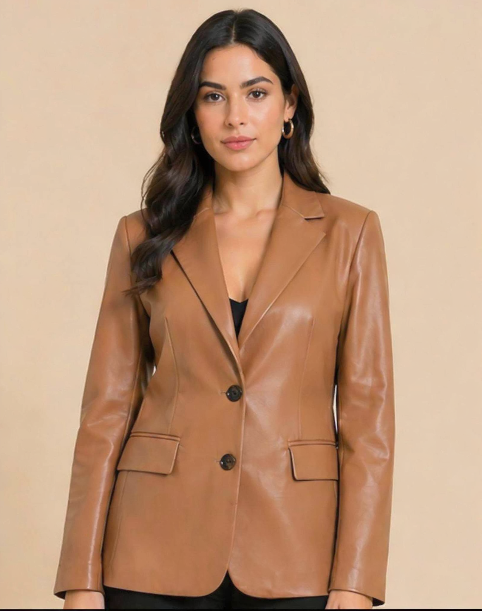 Women's Handmade Lambskin Leather Blazer – Oversized Luxury Style