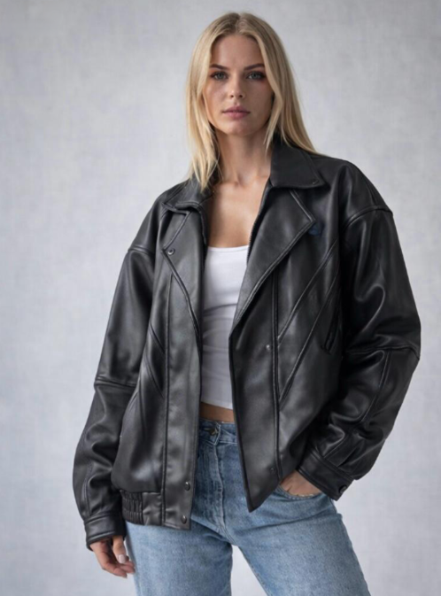 Women's Oversized Black Lamb Leather Jacket – Baggy Style