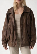 Women's Oversized Brown Leather Jacket – Vintage Baggy Style