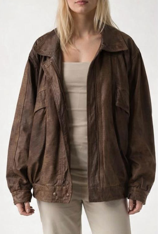 Women's Oversized Brown Leather Jacket – Vintage Baggy Style