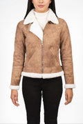 Distressed Brown Sheepskin Bomber Jacket: Faux Fur Collar
